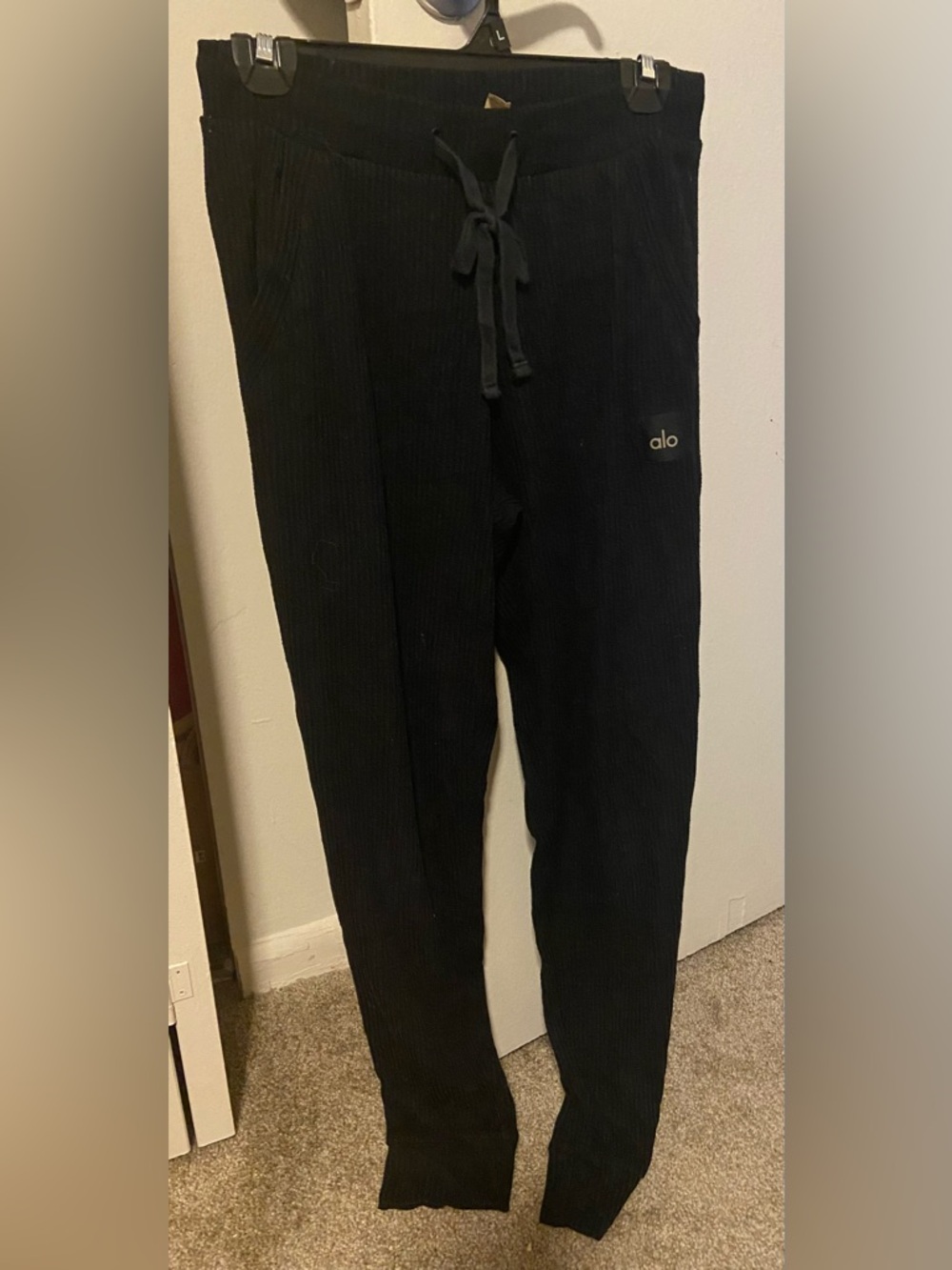 ALO Yoga Sweatpants Adult Small Black Ribbed Cotton Tapered Unisex